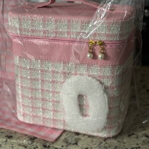 Pink Plaid makeup organizer Pearl Zipper